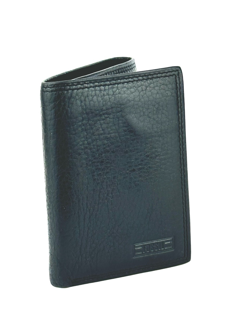 Fossil Black Pebbled Leather Trifold Wallet